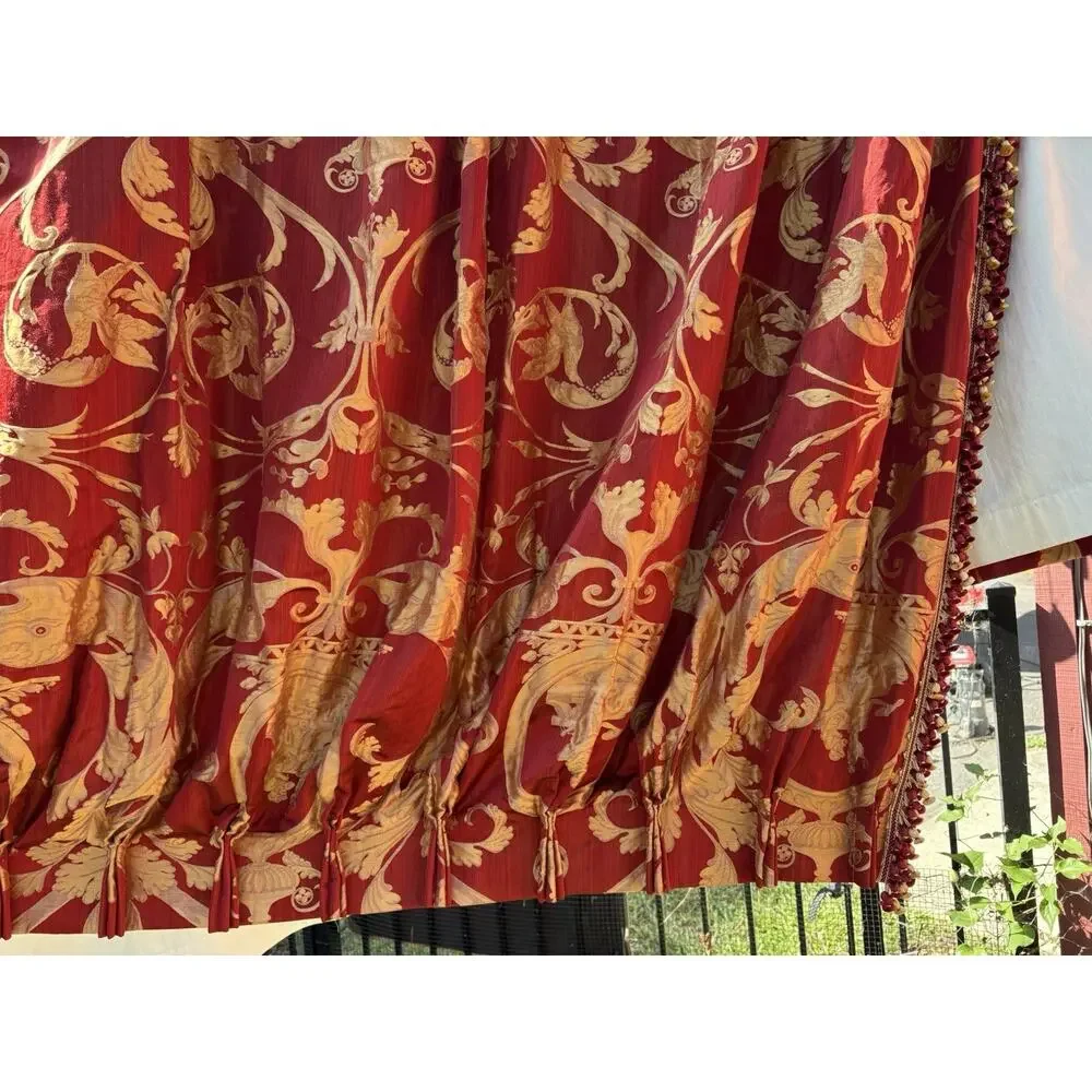 Redelman Red Dolphin Custom Lined Drapery Panels Pr 108x107 Each Jacquard Luxury